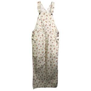 Petersyn Overalls Womens Size M Cream Pink Floral Cotton Straight Leg